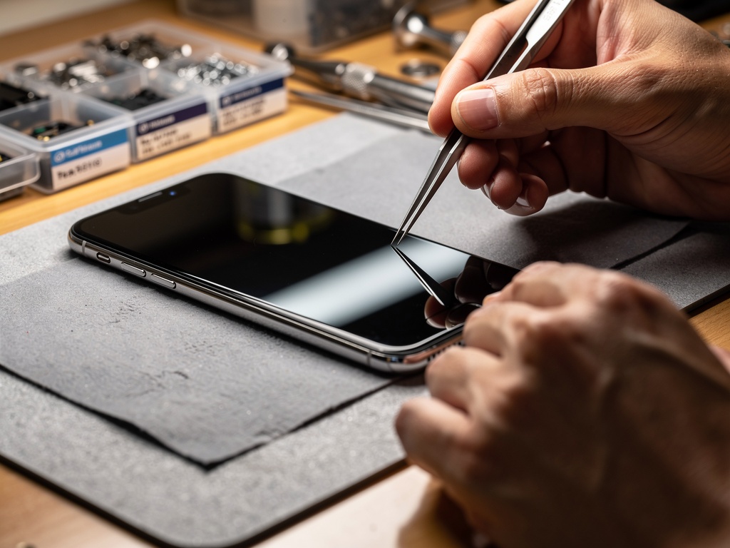 Smartphone écran réparé après intervention